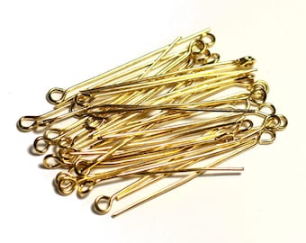 100pc approx - Findings Rods Gold Metal Studs 35mm Eye - 8741140015074