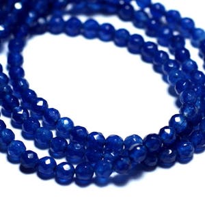 Wire 39cm 89pc approx - Stone Beads - Jade Faceted Balls 4mm Night Blue King