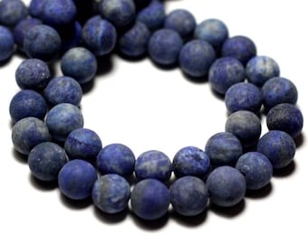 Fil 39cm 46pc env - Perles Pierre - Lapis Lazuli Boules 8mm Mat sablé givré