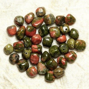 Wire 39cm 43pc approx - Stone Beads - Unakite Nuggets Tumbled Stones 8-10mm