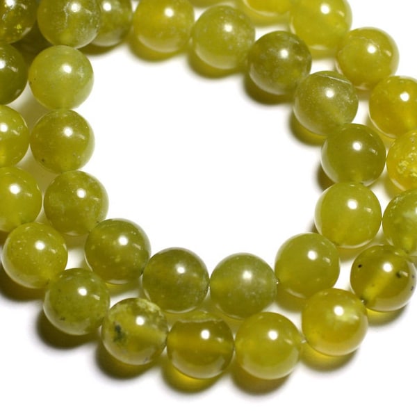 Fil 39cm 49pc environ - Perles Pierre Jade vert jaune olive Boules 8mm