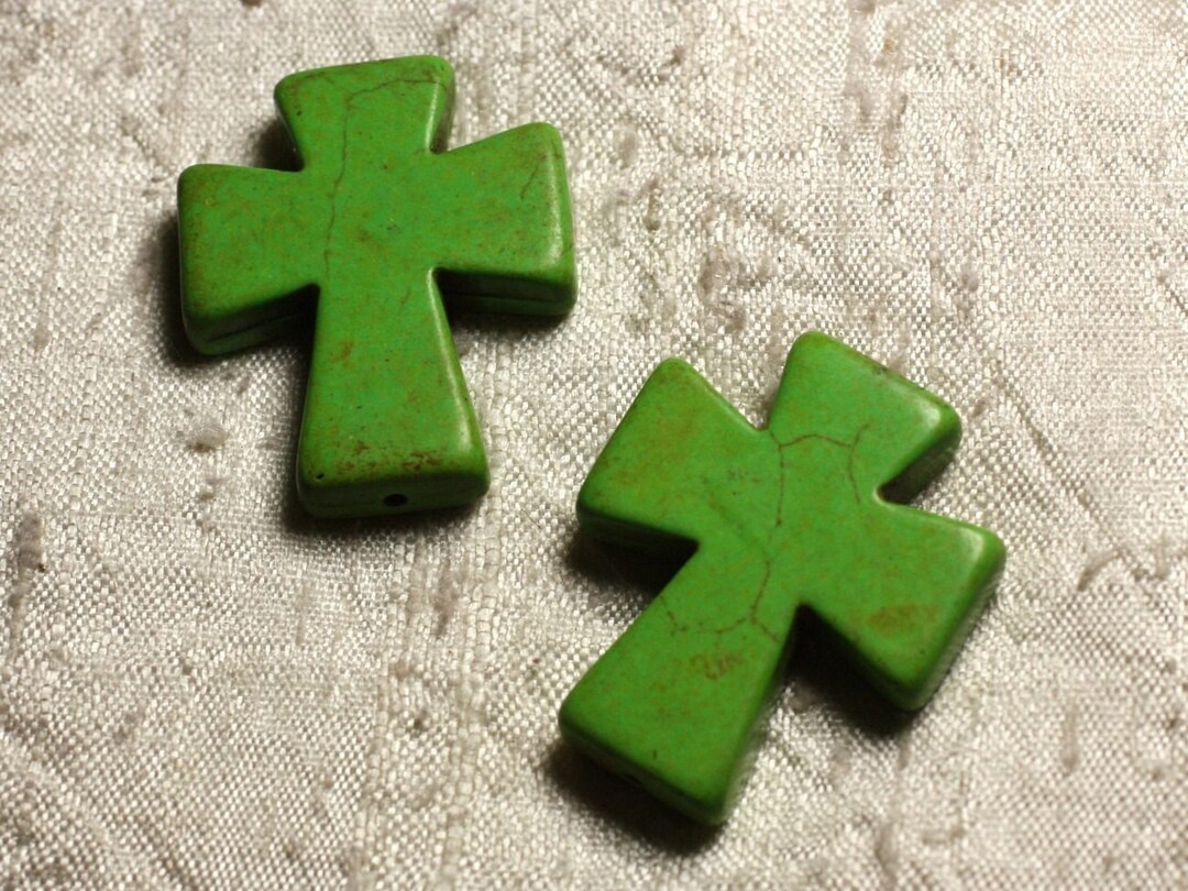 20 Perles Croix Turquoise Synthèse 10x8mm Rose Fluo - Lot Pour Création Bijoux
