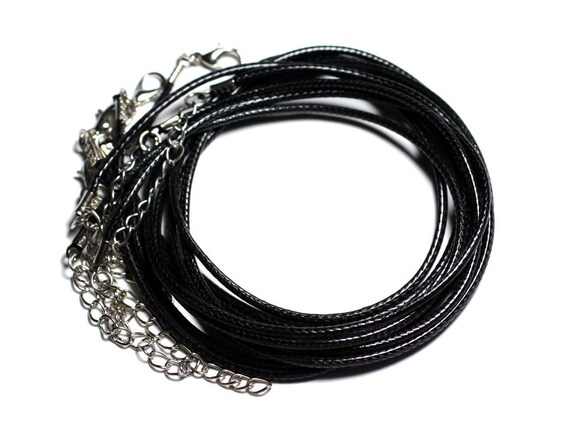 Colliers Tour De Cou En Coton Ciré - Lot De 5 - Noir, 1.5mm - Création Bijoux, Mousqueton
