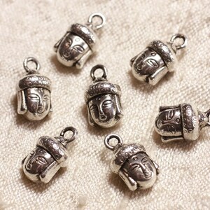 4pc - Rhodium-Plated Silver Metal Buddha Charm Pendants 14mm 4558550003553