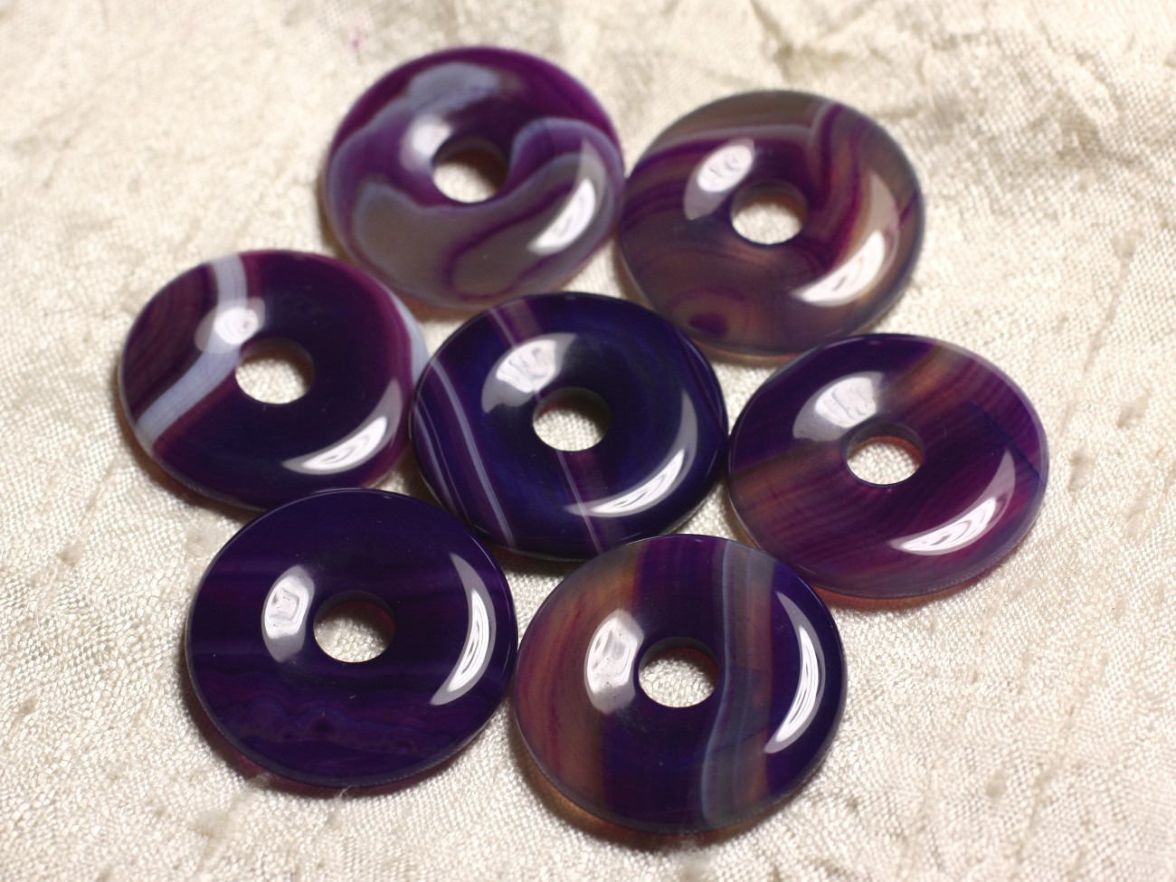 Pendentif Donut En Agate Rose - 30mm - Perle Pierre Naturelle - Fait Main - Neuf