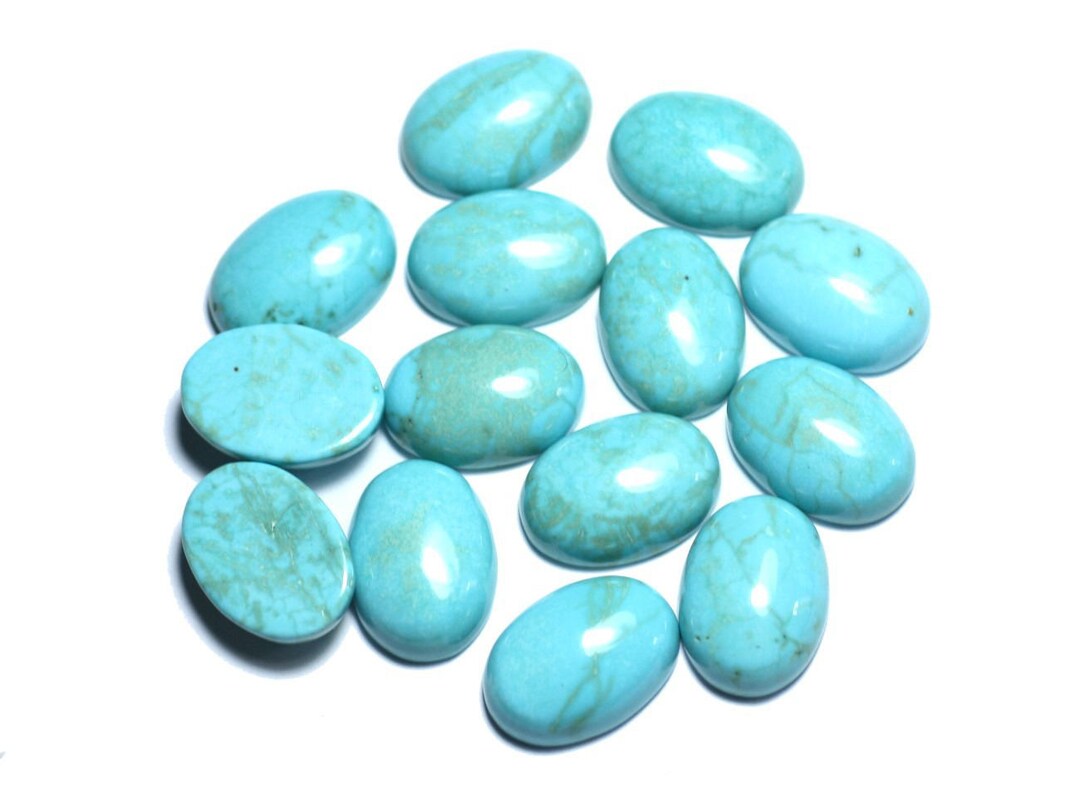 Cabochon Ovale Synthétique Turquoise - Magnésite 18x13mm, Bleu Turquoise, Fait Main En France