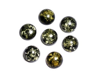 1pc - Natural Amber Cabochon Round 10mm green black yellow - 8741140003262
