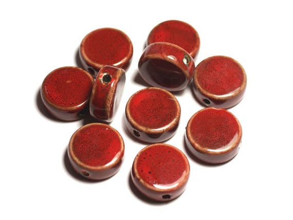 Lot De 4 Perles En Céramique Porcelaine 16mm - Rose Clair, Corail, Pêche - Fait Main