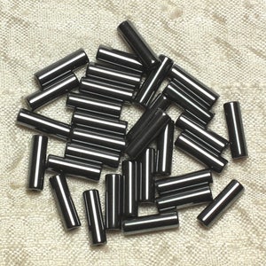 20pc - Hematite Stone Beads Tubes 13x4mm Black Gray Metal - 4558550034267