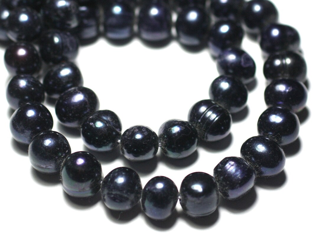 10 Perles Culture Eau Douce Boules 6-8 Mm Noir Irisé - Neuf, Référence 8741140026919