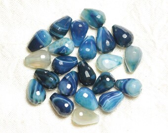 2pc - Perles de Pierre - Agate Bleue Gouttes Facettées 14x10mm   4558550032676