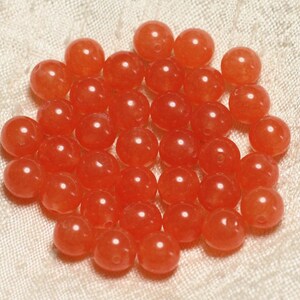 39cm strand, approximately 48 pieces - Stone Beads - Orange Jade Balls 8mm