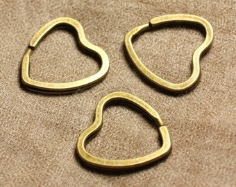 4pc - Anneaux Porte Clefs Métal Bronze Qualité Coeurs 32mm   4558550006752