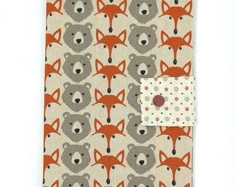 Fox bear health notebook cover standard size in fabric