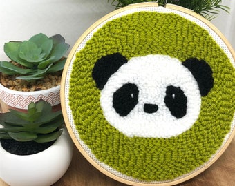 Green panda punch needle embroidery