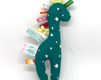 Dinosaur giraffe soft toy baby awakening ribbons stars green