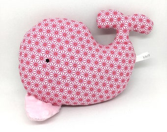 Peluche baleine rose qui fait du bruit papier grésillement ultra douce