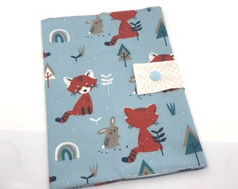 Blue fox health notebook protector in customizable washable fabric