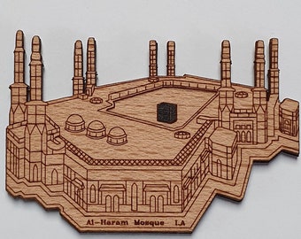 Al-Haram Mosque Wood Fridge Magnet: Islamic Art Gift