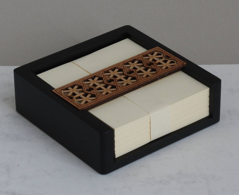 Luxury Wooden Memo Pad Holder with Note / Telephone Pad Desk Organiser & Desk Tidy Lattice Geometric Design image 8