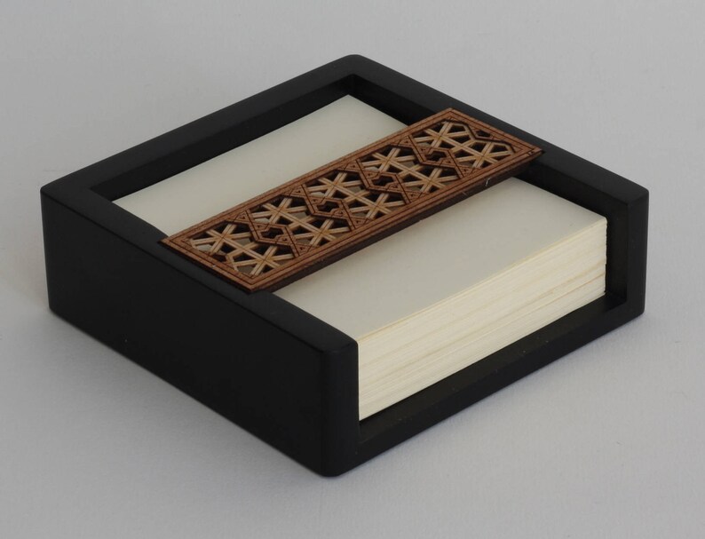 Luxury Wooden Memo Pad Holder with Note / Telephone Pad Desk Organiser & Desk Tidy Lattice Geometric Design image 9
