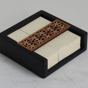 Luxury Wooden Memo Pad Holder with Note / Telephone Pad Desk Organiser & Desk Tidy Lattice Geometric Design image 4
