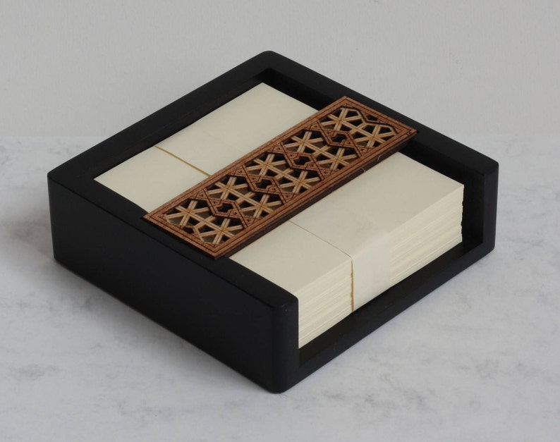 Luxury Wooden Memo Pad Holder with Note / Telephone Pad Desk Organiser & Desk Tidy Lattice Geometric Design image 4