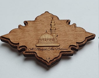 Prophet's Mosque Magnet: Medina Islamic Gift, Real Wood Veneer