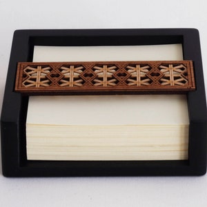 Luxury Wooden Memo Pad Holder with Note / Telephone Pad Desk Organiser & Desk Tidy Lattice Geometric Design image 2
