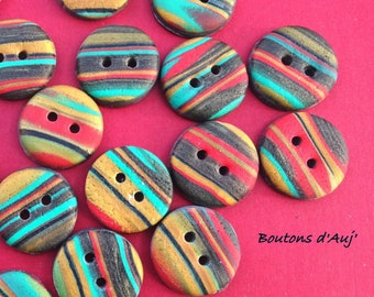 Boutons fantaisie à rayures ronds 2 cm, lots de 4 ou 5 faits à la main