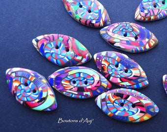 Boutons fantaisie en forme de navette, lots de 4, 4 cm x 2 cm, faits à la main