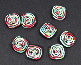 Small square buttons 13 mm red and green, set of 8