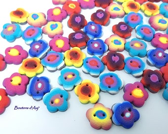 Boutons de couture fleurs, lots de 7, lavables en machine