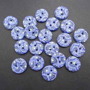 Blaue Knöpfe mit Wachsmuster rund 19 mm 0,74 handgefertigt 5er-Set Bild 1