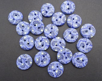 Botones con patrón de cera azul - redondos 19 mm (0,74") - hechos a mano - juegos de 5