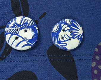 Boutons bleu marine et ivoire ronds  2.5 cm, lot de 2