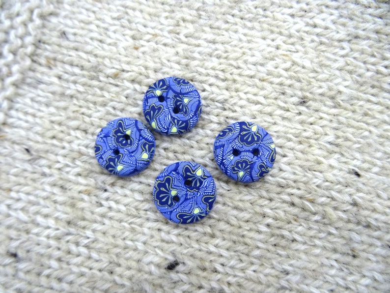 Boutons bleus motif wax ronds 19 mm0.74 faits à la main lots de 5 image 5