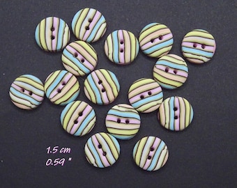 Petits boutons à rayures pastel ronds 1.5 cm (0.59 "), lots de 8                                                    , faits à la main