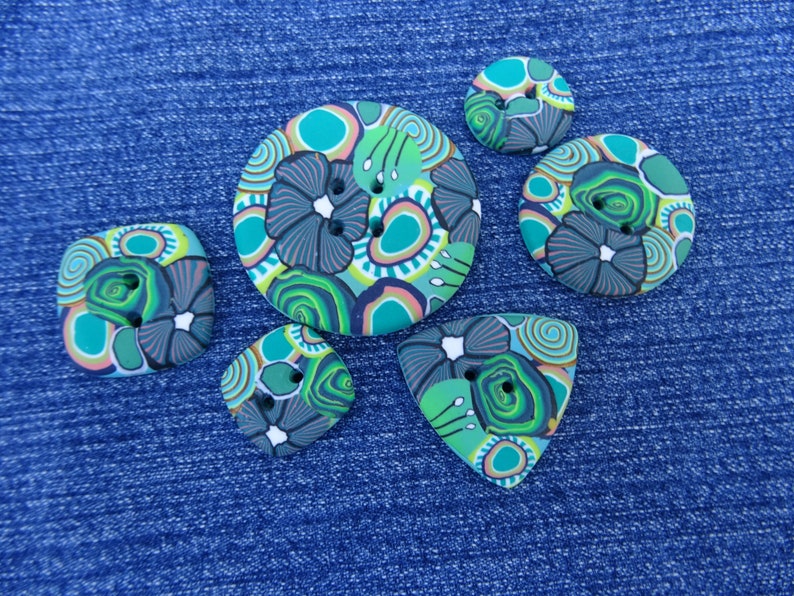 Handmade green buttons, several shapes and sizes to choose from image 9