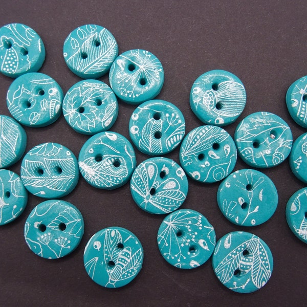 Boutons de couture verts à motifs, lots de 10, ronds 16 mm