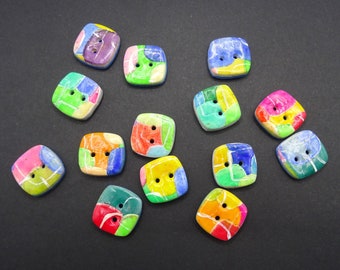 Boutons de couture carrés multicolores de 2 cm faits à la main, lots de 4 et 5