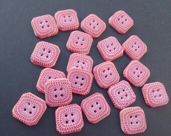 Boutons fantaisie rose et corail, carrés 2 cm, à spirale, faits à la main, lavables machine