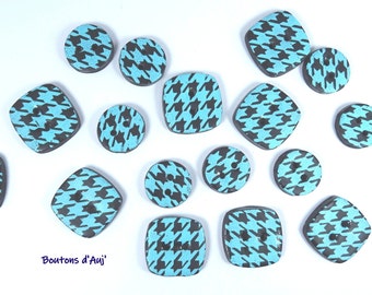 Buttons 2 cm (0.78 in) turquoise blue and black, sets of 6, handmade