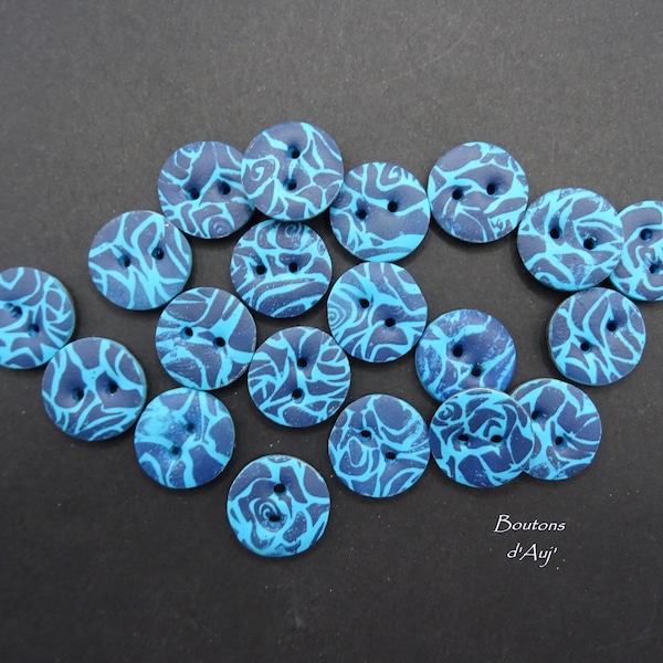 Boutons bleu marine et bleu turquoise - ronds 20 mm(0.78")- faits à la main- lots de 5