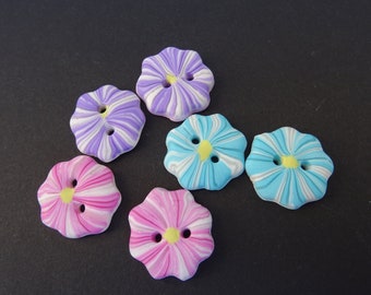 Boutons de couture fleurs, lots de 6) 2 cm (=0.78"), faits à la main, lavables en machine