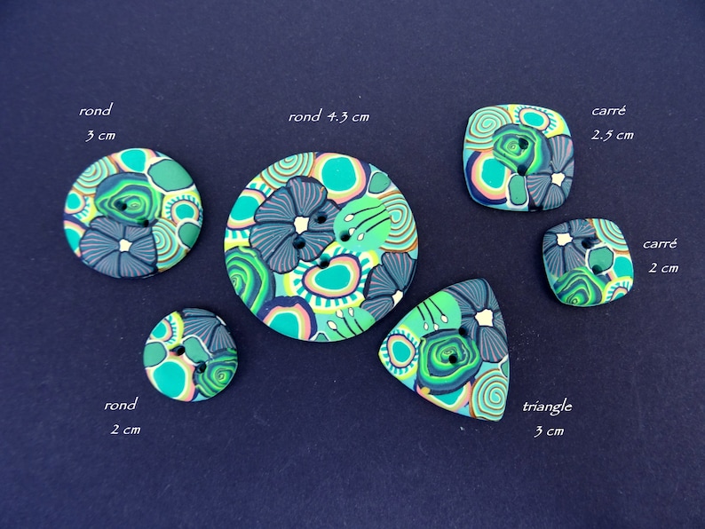 Handmade green buttons, several shapes and sizes to choose from image 1