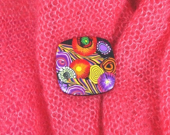 Brooch: a colorful bouquet, unique creation jewel, original and personalized gift, ready-to-offer jewel with gift pouch