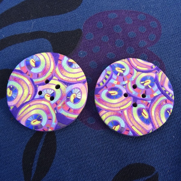 Boutons de couture artisanaux ronds 4 cm à spirales multicolores, lot de 2