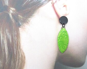 Boucles d'oreilles vert et noir 5 cm (1.96 "), très légères,  avec pochette cadeau