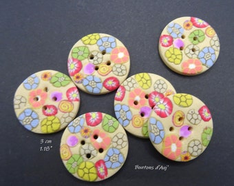 Boutons de couture fantaisie motif liberty- 3 cm (1.18") -en lots de 2